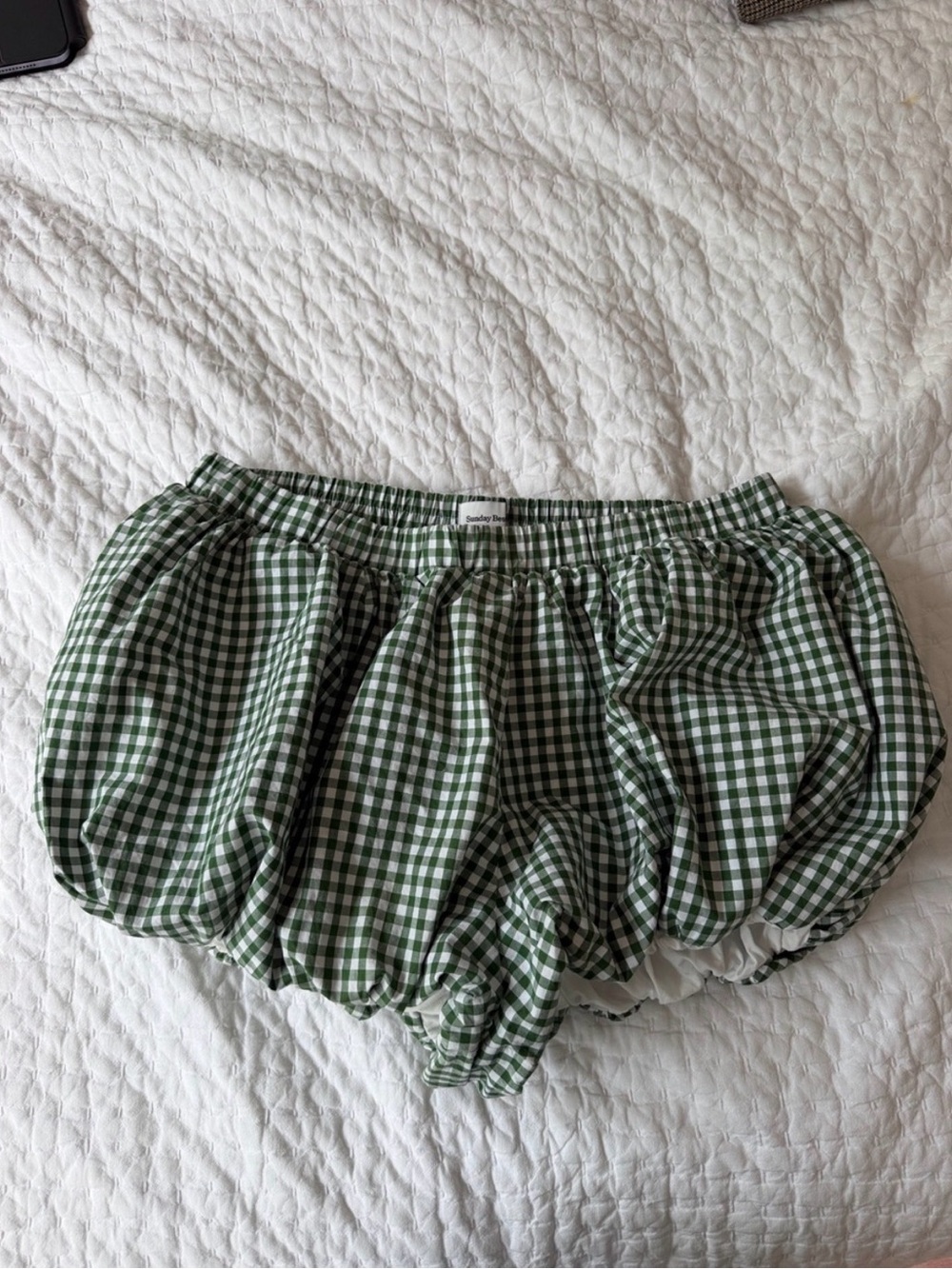 Aritzia Green and White Gingham Bubble Shorts